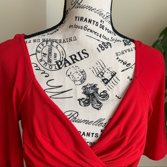 Boston Proper Twist-Front Short Sleeve Fit & Flare Dress Red Sz S - Picture 2 of 15